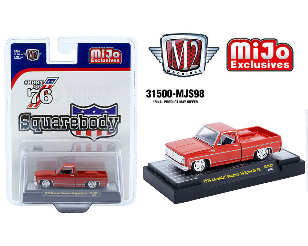 M2 Machines 1:64 1976 Chevrolet Silverado Bonanza-10 SPIRIT OF 76 Squarebody USA Special Edition – Red
