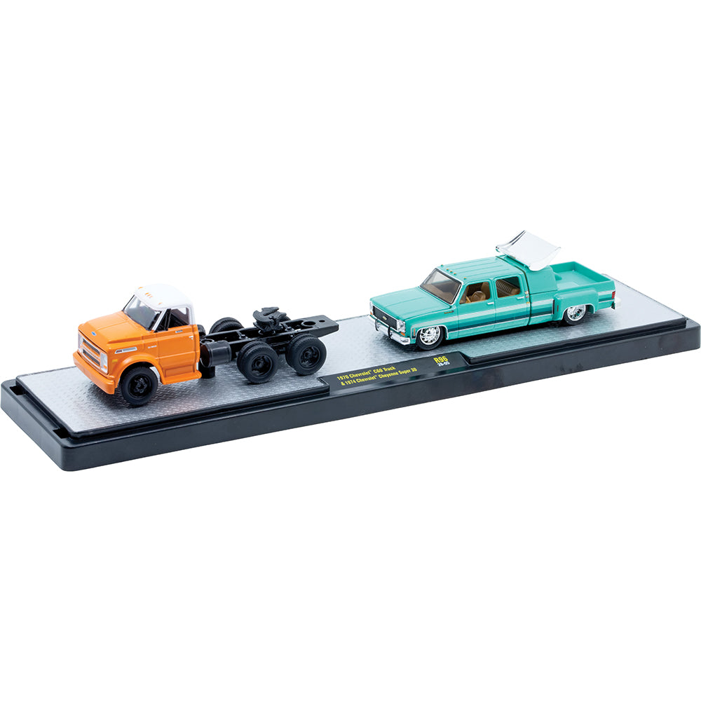 M2 Machines 1970 Chevrolet C60 Truck & 1974 Chevrolet Cheyenne Super 30 Dually Squarebody Haulers R96